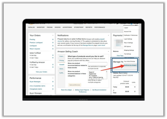Amazon seller central dashboard