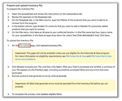 prepare and upload inventory file